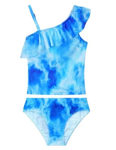 Image of Girls Tankini Swimsuit Two Piece Bathing Suit Colorful Toddler Kids Ruffle Swimwear Adjustable Strap Summer Beach