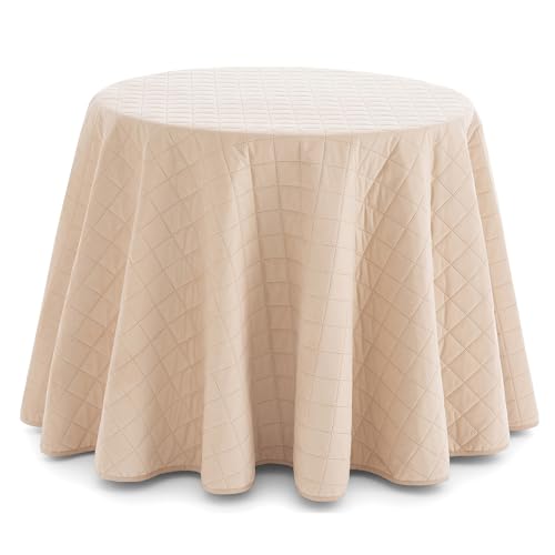 HIPERMANTA Falda Camilla 80 cm. Falda Mesa Camilla 80 cm. Ropa de Mesa Tacto Suave. Faldillas Mesa Camilla Redondas. Invierno Acolchada Cuadros. Color Beige