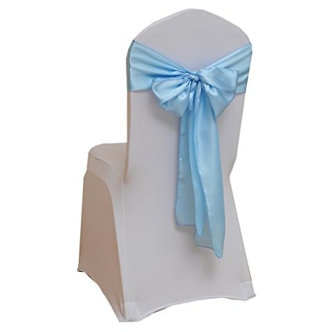 Fvstar 25pcs Decorative Party Chair Sashes,Banquet Satin Chair Ribbons,Wedding Chair Sashes Bows,Chair Ties for Trade Shows Christmas Events Baby Shower Birthday Party,Sky Blue Cover