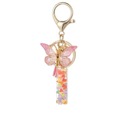 Image of GEOCARTER Lightweight Fashion Initial Letter Key Ring with Butterfly Pendant & Tassel, Stylish Purse Charm for Handbags, Car Keys, Gifts for Girls & Women