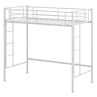 Multigot Metal Bunk Bed, 2 Ladders Single Loft Bed Frame with Safety Guardrail, Space-saving High Sleeper for Kids Teens Adults (White)