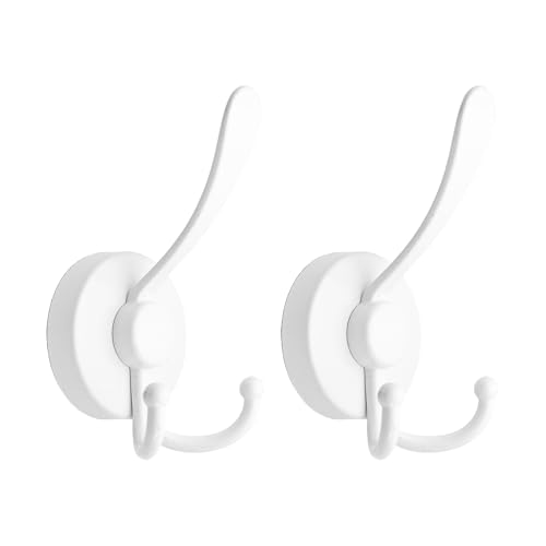 STFRBTH 2PCS Double Suction Cup Hooks, Large Shower Hooks for Glass Window and Bathroom Wall, Towel and Robe Hanger (White)