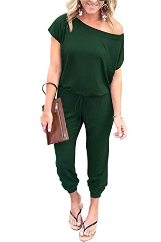Image of PRETTYGARDEN Jumpsuits for Women Summer Off Shoulder Romper | Short Sleeve Drawstring Waist, Jogger Jumpers with Pockets, One Piece Spring Break Outfits, Vacation Travel Lounge Clothes