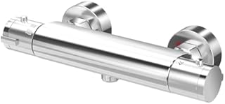 Hanstore Upgrade Thermostatic Shower Mixer Bar Round Wall Mounted Bath Shower Valve Anti Scald Tap Hot Cold Water Intelligent Constant Temperature Chrome Finished (Wall-Mounted)