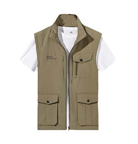Veste d'été homme sans manches kaki XL pour la pêche et la randonnée