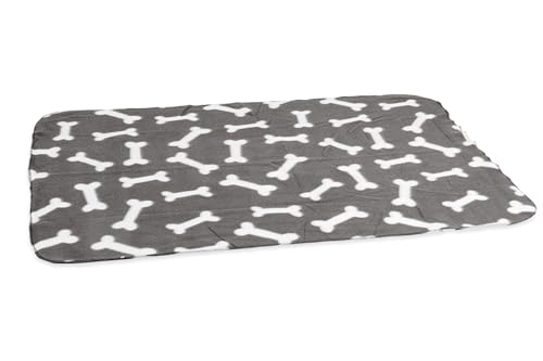 Karlie Hunde Fleecedecke Knochenmotiv, Hundedecke, Fleece, Grau, 100x70 cm