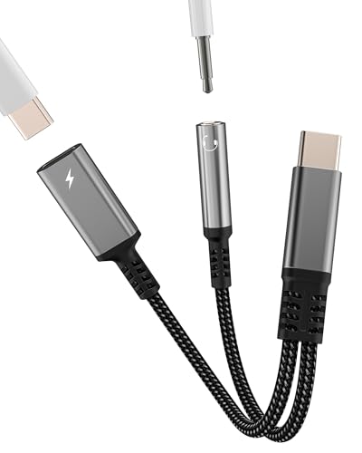 Adaptador de audio USB C a AUX (2 en 1), cable tipo C, adaptador de carga DAC de 3,5 mm, divisor de auriculares, conector de auriculares compatible con Samsung móvil para Apple iPhone 15 iPad 3.5 + TP
