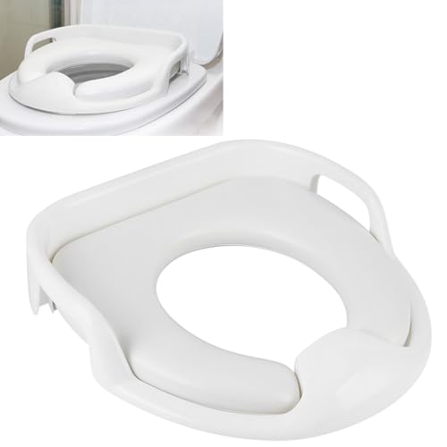 Potty Training Seat, Soft Toddler Toilet Seat with Nonslip Handle, Soft Cotton Pad Food Grade Mterial Secure Toilet Seat for Boys and Girls (White)