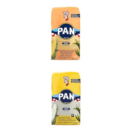 P.A.N. Pre-cooked Gluten Free Corn Meal Bundle - Yellow (2.2 lb) and White (5 lb) Kosher Flour for Arepas image 2