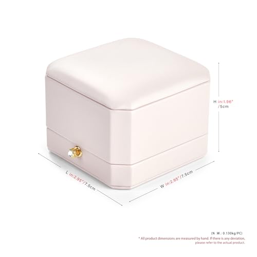 Leather Ring Box Jewelry Gift Box Mirofiber Interior Wedding Ring Case for Birthday, Proposal, Engagement, Wedding, Valentine's Day (Pink)