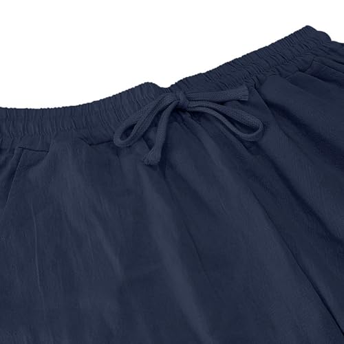 Summer Mens Linen Pants Solid Color Casual Loose Fit Elastic Waist Drawstring Breathable Baggy Pants with Pockets3