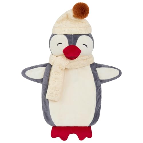 CityComfort Wärmflasche 1L Mit Bezug Tier - Wärmflasche mit Super Weichem Plüschbezug - Hot Water Bottle (Grau Pinguin)