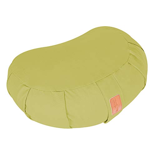 GORILLA SPORTS® Cojín de yoga de media luna de algodón con relleno de espelta orgánica, cojín de meditación, en 10 colores, color verde claro