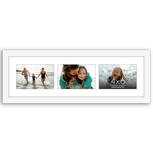 Americanflat 4x6 Collage Picture Frame with Shatter-Resistant Glass - Fits Three 4x6 Photos or Use as One 6x20 Frame - Signature Collection - Collage Frames for Tabletop and Wall Display - White