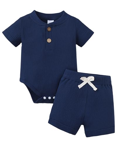Image of Jecson Newborn Boy Clothes Baby Boy Outfits Set Baby Boy Summer Clothes Soft Cotton Short Sleeve Top and Shorts for 0-18M
