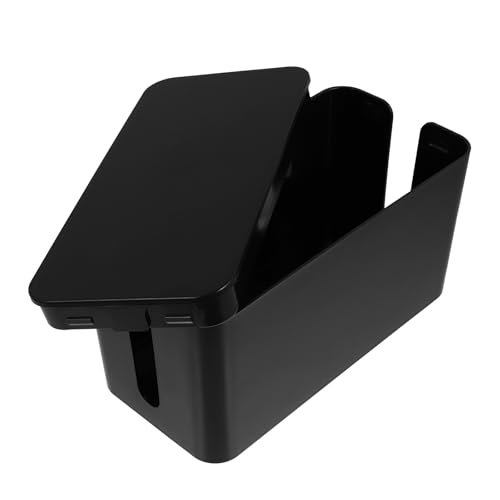 FRCOLOR Caja Organizadora para Cables y Enchufes Pequeña Negra Caja de Gestión y Almacenamiento de Cables Domésticos Cubierta Desmontable y Diseño Abierto para Hogar y Oficina