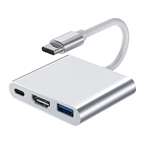 QIANRENON 3 en 1 USB C HUB Adaptador USB C HDMI USB3.0 Multipuerto Conectores USB C macho a HDMI+USB3.0+USB C hembra Convertidor, Carga 4K transmisión de audio/vídeo, para MacBook Smartphone Tablet