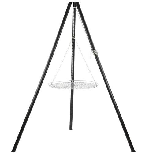 BBQ-Toro Barbecue à trois pieds avec grille de cuisson, 165 cm, pour brasero, trépied pour barbecue suspendu, trépied pour barbecue suspendu, trépied avec chaîne