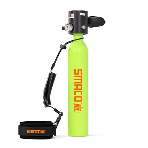 SMACO Mini Scuba Tank 0.5L Portable Small Diving Tank for Underwater Breathing Reusable Diving Cylinder up to 10 Minutes Dive Time Lung Diving Tank Emergency Rescue Pony Bottle S300 A Green
