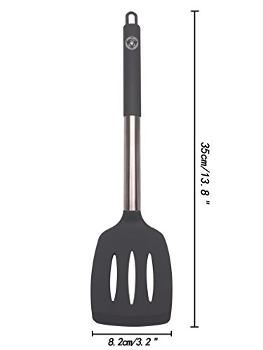 Starchef Silicone Slotted Turner Spatula Heat Resistant Non-Stick Soft Grip, Stainless Steel(Black) - Image 3