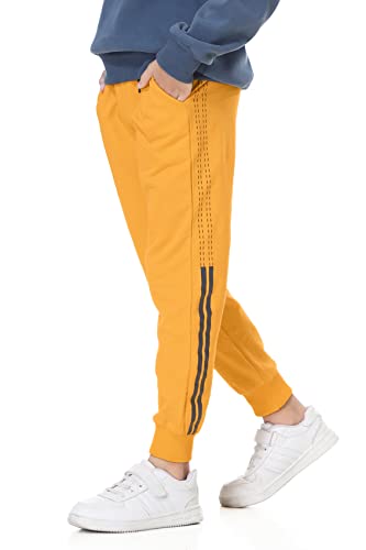 Welity Kids Cotton Drawstring Pull On Active Sports Jogger Track Sweat Pants With Pockets, 9806 Yellow-Orange, Age 8T-9T (8-9 Years) = Tag 140 #TOP2
