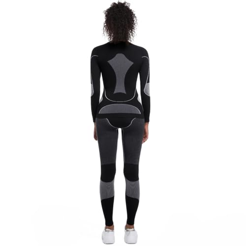 T-peng Sports Women's 2-Piece Thermal Base Layer Set, Long Sleeve Top and Leggings, Black and Gray, Performance Compression Fit (Gray, Medium)