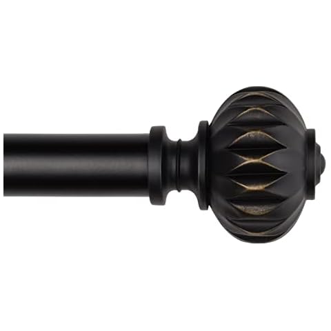 SZXIMU Curtain Poles Extendable Black 91 to 182 cm Metal Curtain Rods for eyelet curtains 26mm for Windows with Adjustable Brackets Petal Texture Finials Cover
