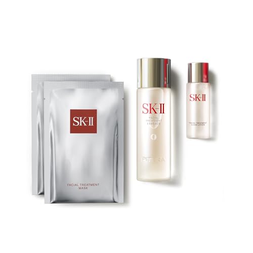 SK-II First Experience Skin Care Set - Gift Set Includes Treatment Face Masks, Facial Essence & Face Toner - Helps Improve Dryness, Refine Skin Texture & Reduce Fine Lines & Wrinkles (4 Count)