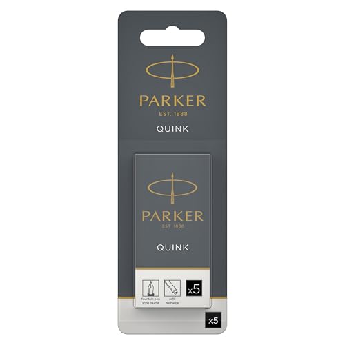 Image of PARKER QUINK Long Fountain Pen Ink Refill Cartridges, Black, 5 Count