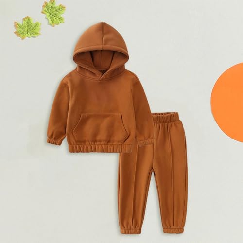Kids Outfit Soft Cotton Warm Crewneck Long Sleeve Hooded Solid Color Sweatshirt Sweatsuit For Boys Or Girls2