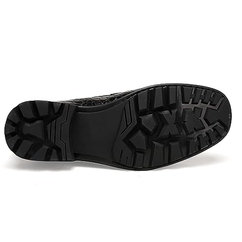 Image of Luxury Leather Dress Shoes for Mens, Fashion Crocodile Printed Thick Sole Slip on Loafer Shoes for Gentleman, Business