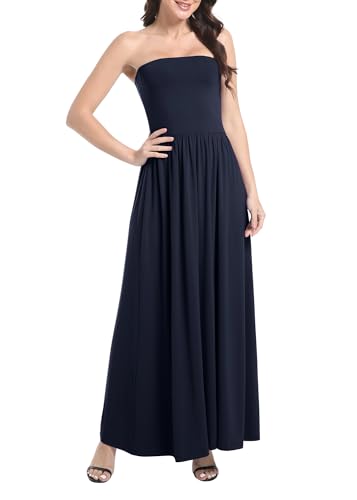 Image of Urban CoCo Summer Strapless Ruched Maxi Dress for Women Sleeveless A Line Flowy Party Wedding Guest Long Dresses