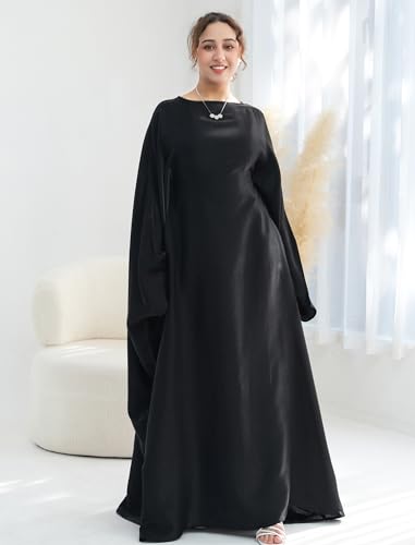Image of Dubai Bat Sleeve Dress Shiny Robe for Women Muslim 1pc Abaya Eid Prayer Clothes Soft Dubai Travel Party Dress Maxi Abaya