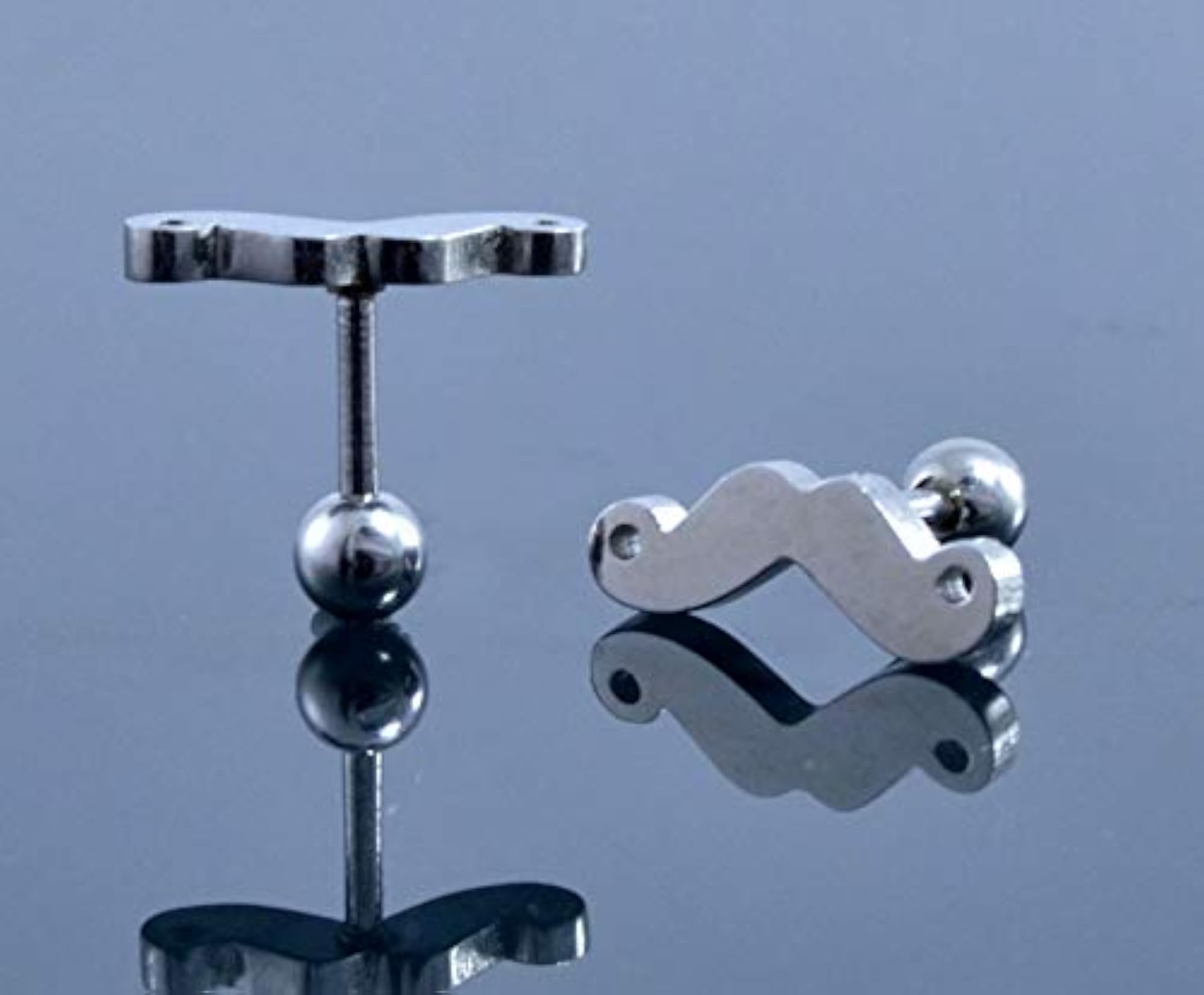 Unisex 316L Stainless Steel Mustache Cut Through Ear Stud Earrings