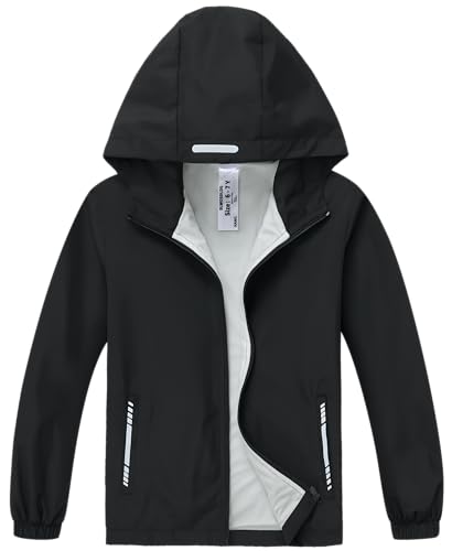 Slwosdlds Boys Girls Waterproof Rain Jacket Lightweight soft lining Kids Windbreaker Hooded Coat Easy to Fold