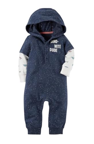 Image of Baby Boys Hooded French Terry Winter Jumpsuit | Warm Long Sleeve One Piece Romper | Newborn to 24 Months | Multiple Colors