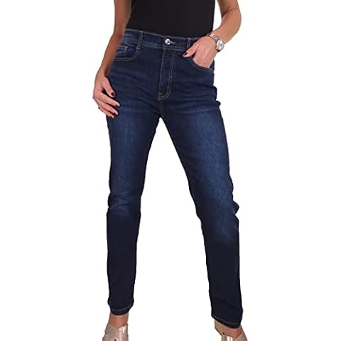 icecoolfashion Women's Straight Leg High Waist Jeans Ladies Soft Stretch Denim Jeans Faded Dark Blue 8-22 (14) Cover
