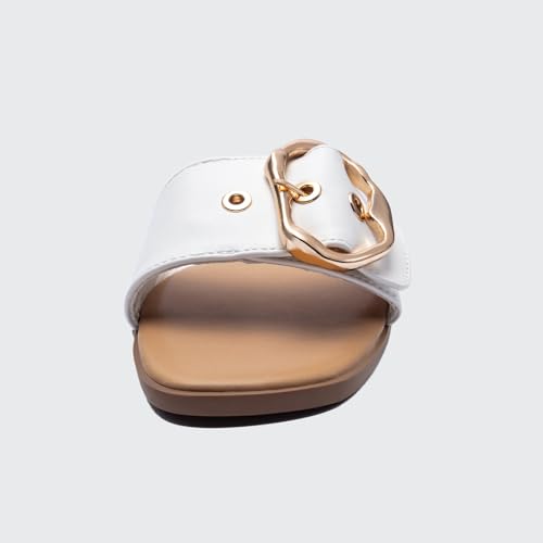 Image of STUNAHOME Flat Sandals Women Fashion Slides With Soft Leather Paired with Metal buckle Slippers