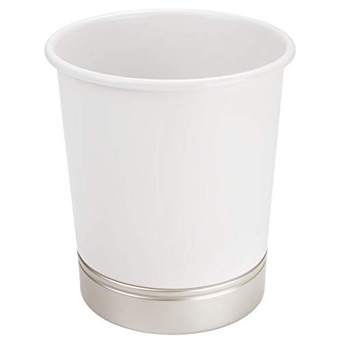 mDesign Decorative Round Metal Small Trash Can Wastebasket Organizer Garbage Container Bin for Bathrooms Kitchens Home Offices - WhiteSatin