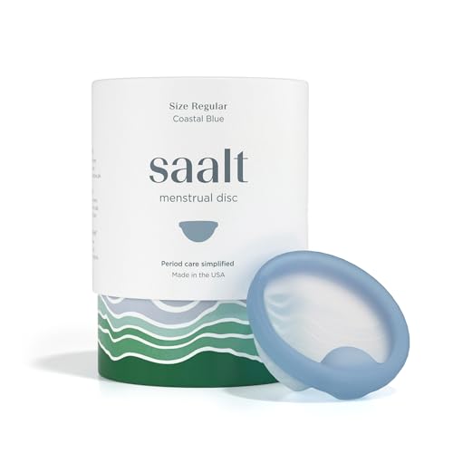 Saalt Menstrual Disc - Soft, Flexible, Reusable Medical-Grade Silicone - Wear 12 Hours - Removal Notch - Two Sizes - Menstrual Cup or Tampon Alternative - Made in USA - Lasts 10 Years (Blue, Regular)