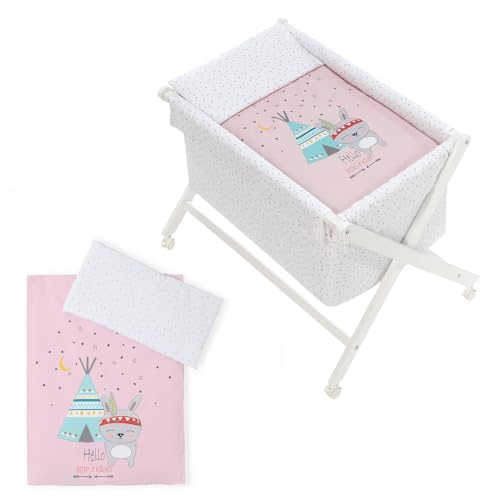 Interbaby 92082-02 - Minicuna de Madera con Textil Tipi Oso Rosa, unisex