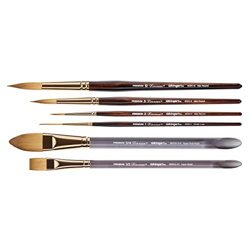 Kingart Finesse Kolinsky Sable Synthetic Blend Premium Watercolor Artist Brushes, Gift Box, Set Of 6 #TOP2