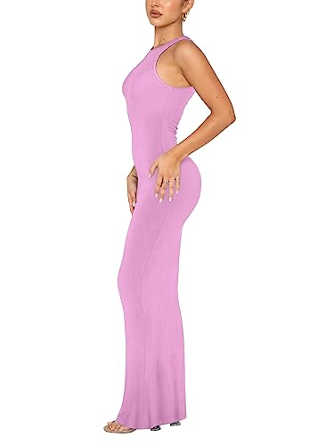 Image of REORIA Women's Basic Summer Sexy Lounge Tank Long Dress Elegant Sleeveless Halter Neck Bodycon Maxi Dresses