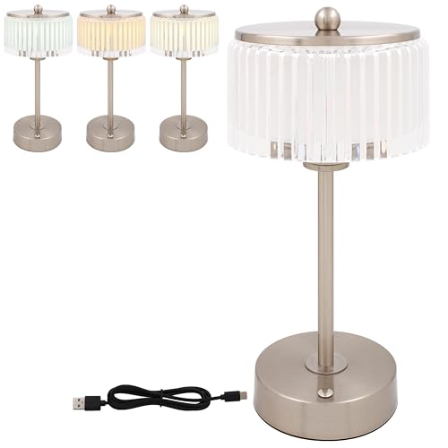 Lesser & Pavey Rechargeable LED Touch Lamp - Silver for Home Decor & Living Room, Round Shade - Image 2