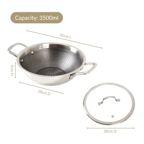 Image of Nestasia Triply Stainless Steel Honeycomb Kadai with Glass Lid 26 cm (3.5L) - Non Stick Kadhai with Air Vent Lid for Healthy Cooking | Induction & Gas Stove Friendly, Even Heating, Less Oil Use