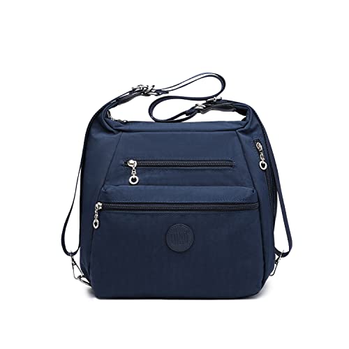 KONO Rucksack Damen Umhängetaschen Nylon Schultertaschen 3 in 1 Anti-Diebstahl Handtasche Wasserdicht Casual Daypack Blau