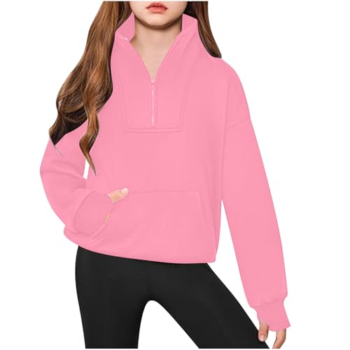 DDAPJ pyju Girls Half Zip Sweatshirt Fleece Hooded Pullover for Teen Long Sleeve Tops Fall Winter Clothes with Thumb Hole