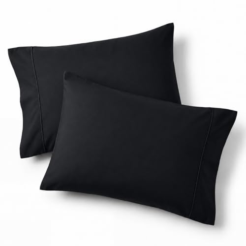 Image of Bedsure Pillow Cases Standard Size Set of 2 - Black Brushed Microfiber Pillowcases, Super Soft Pillowcase, Pillow Case Covers with Envelope Closure for Kids, Wrinkle, Fade Resistant, 20x26 Inches
