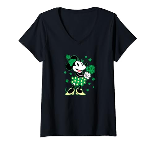 T-shirt Minnie Mouse col V rétro Saint-Patrick avec motif bouquet de trèfles Disney