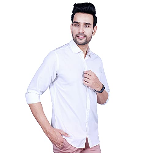 Image of Men's Cotton Solid Slim Fit Casual Spread Collar Shirt